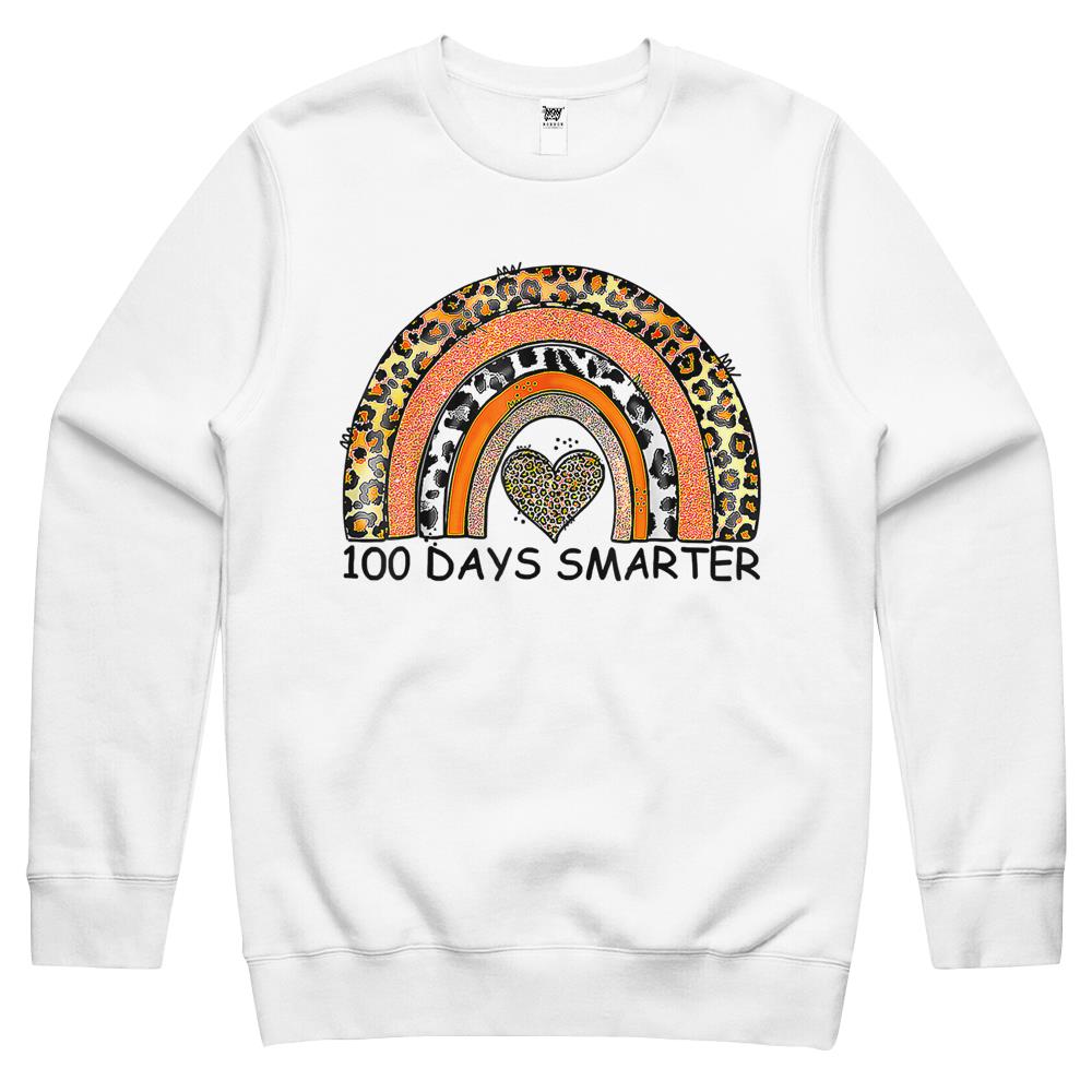 100 Days Smarter Rainbow Leopard 100Th Day Of School Teacher Crewneck Sweatshirt