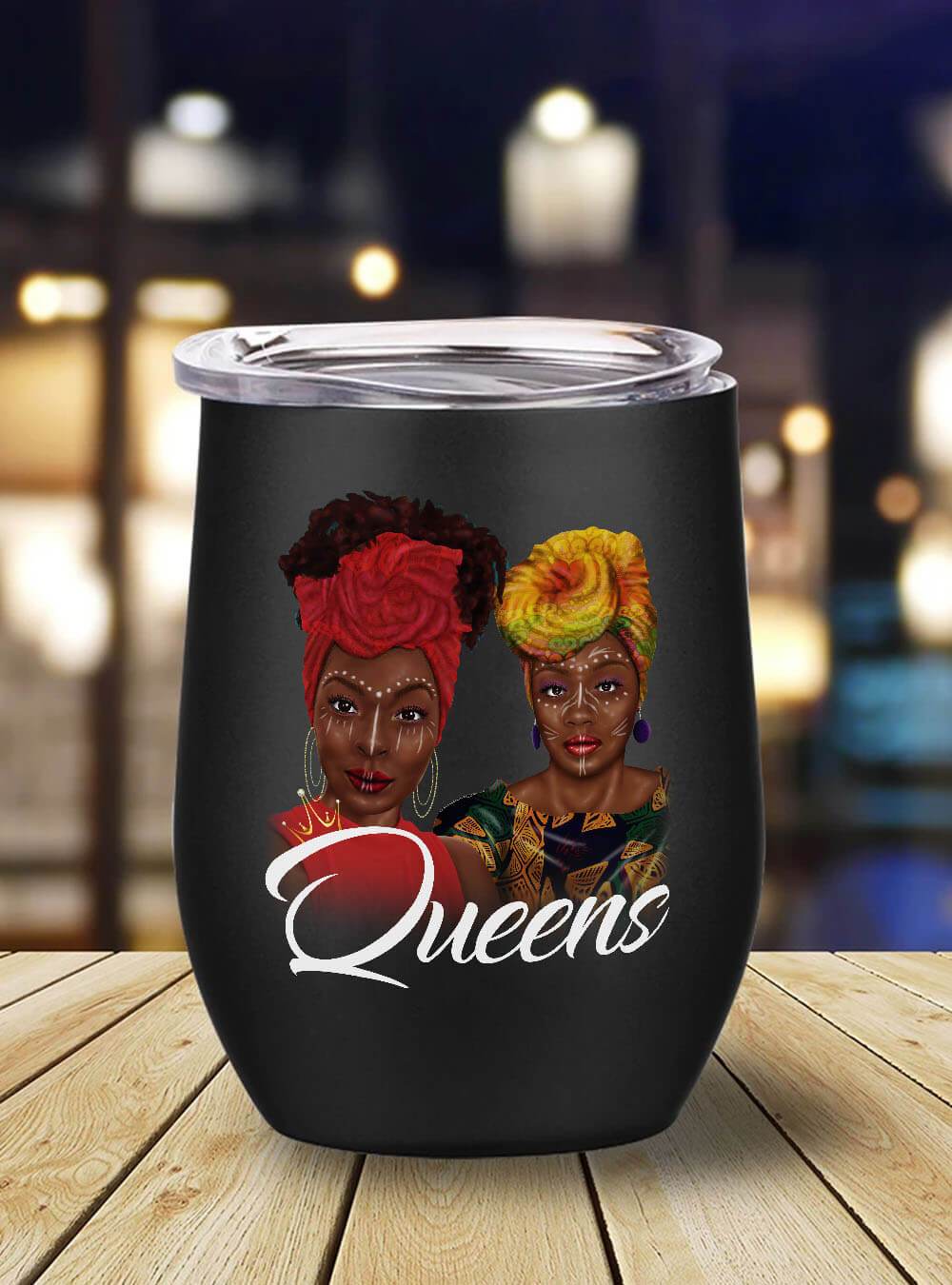 African American Tumbler Afro Ladies Queens Stainless Steel Wine Tumbler Mug Afrocentric Inspired Gift Ideas BPS7648