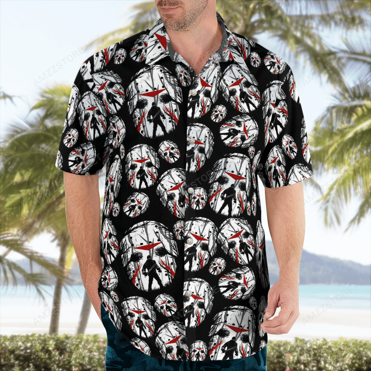 Jason Voorhees Face Mask All Over Print Hawaii Shirt Black White Ha53958