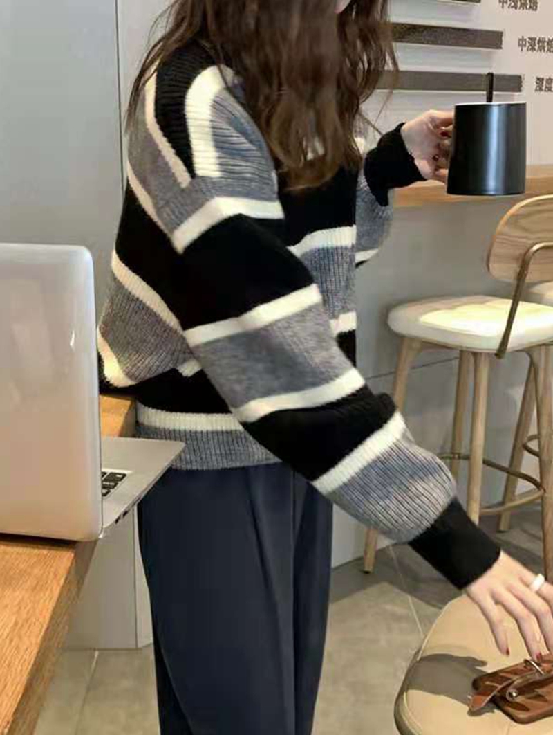 Striped Pullovers In Autumn And Winter Women’s Tops are Loose And Lazy With a Sense Of Design Wear Bottoming Sweaters Outside alx