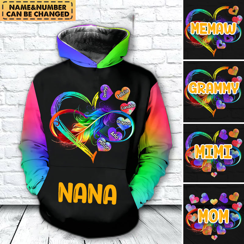 Grandma Grandkids Infinity Love Rainbow Personalized Hoodie, 3D All Over Printed Hoodie Shirt For Mimi Nana Gigi