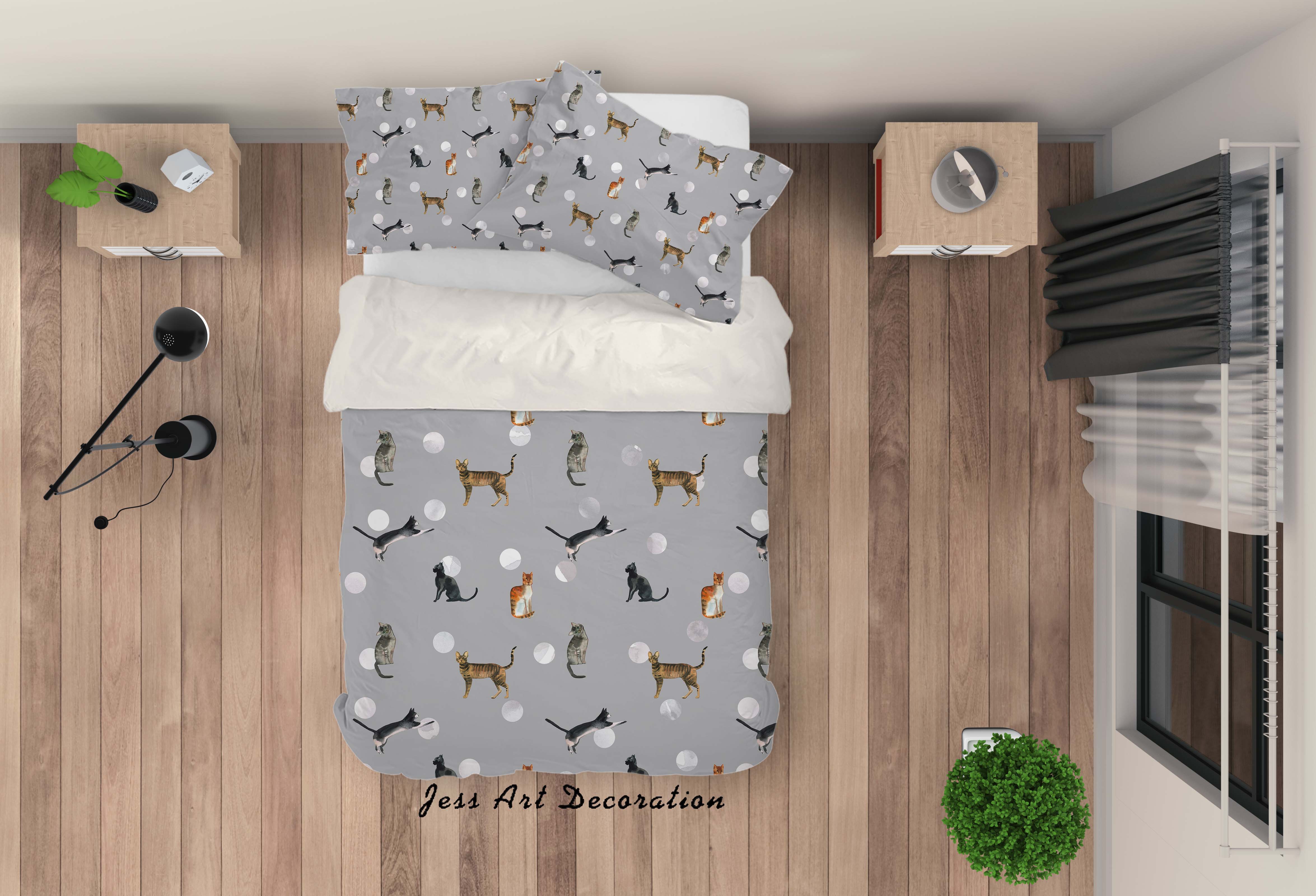 3D Colorful Cat Animal Pattern Grey Quilt Cover Set Bedding Set Duvet Cover Pillowcases Lxl