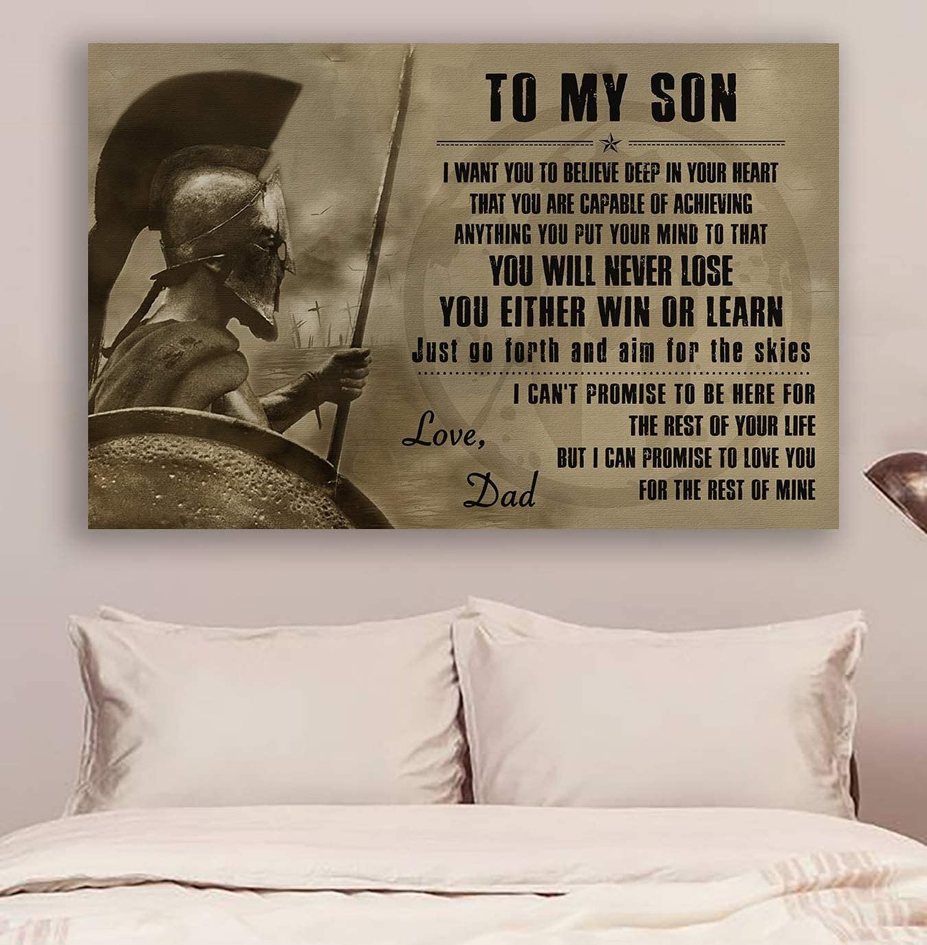 Poster for Room Aesthetic -Command Strips Wall Decor – Cv1188 Lda Spartan Poster – Dad to Son – Never Lose V2