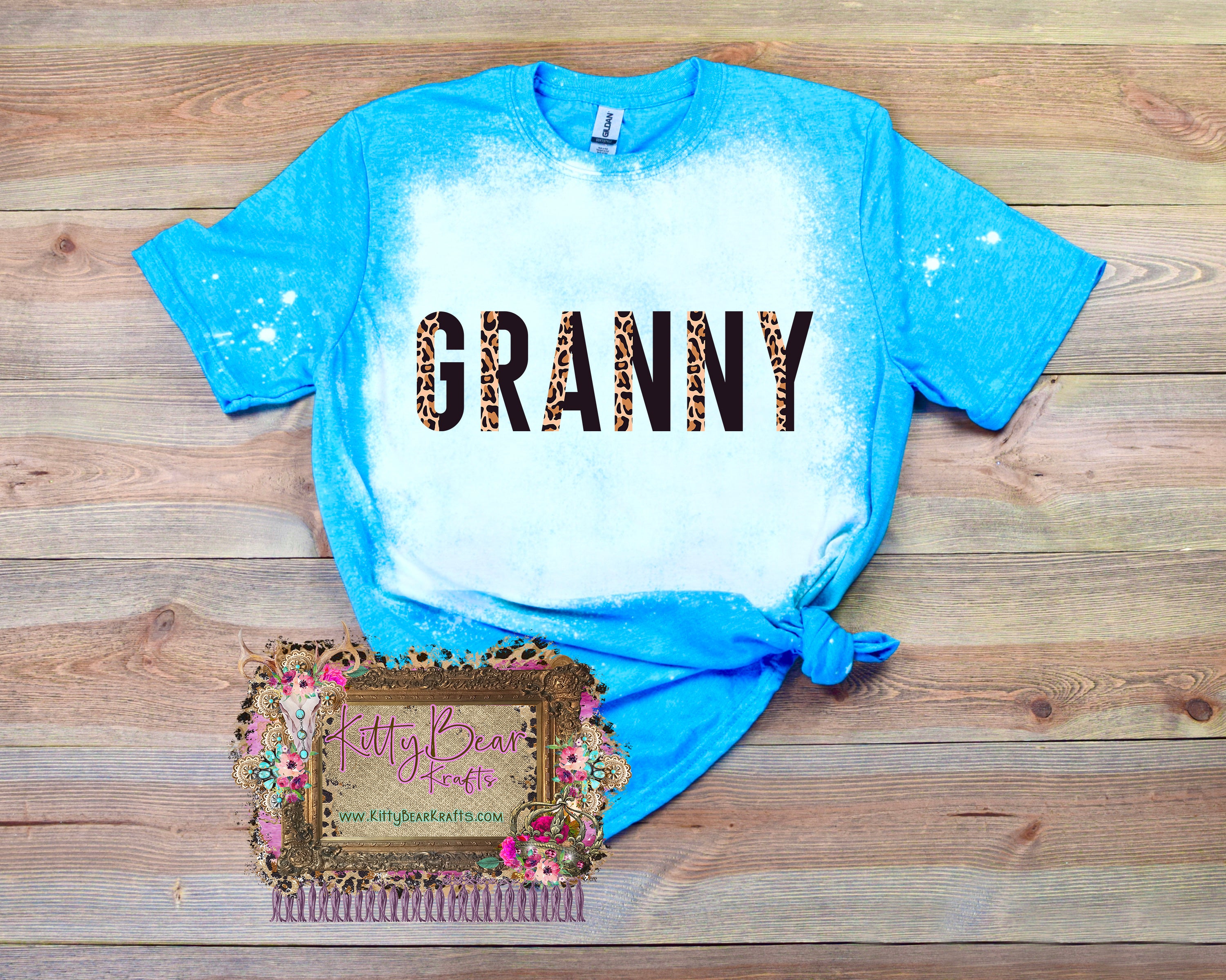 Granny Leopard Letters Bleached Tee T-Shirt