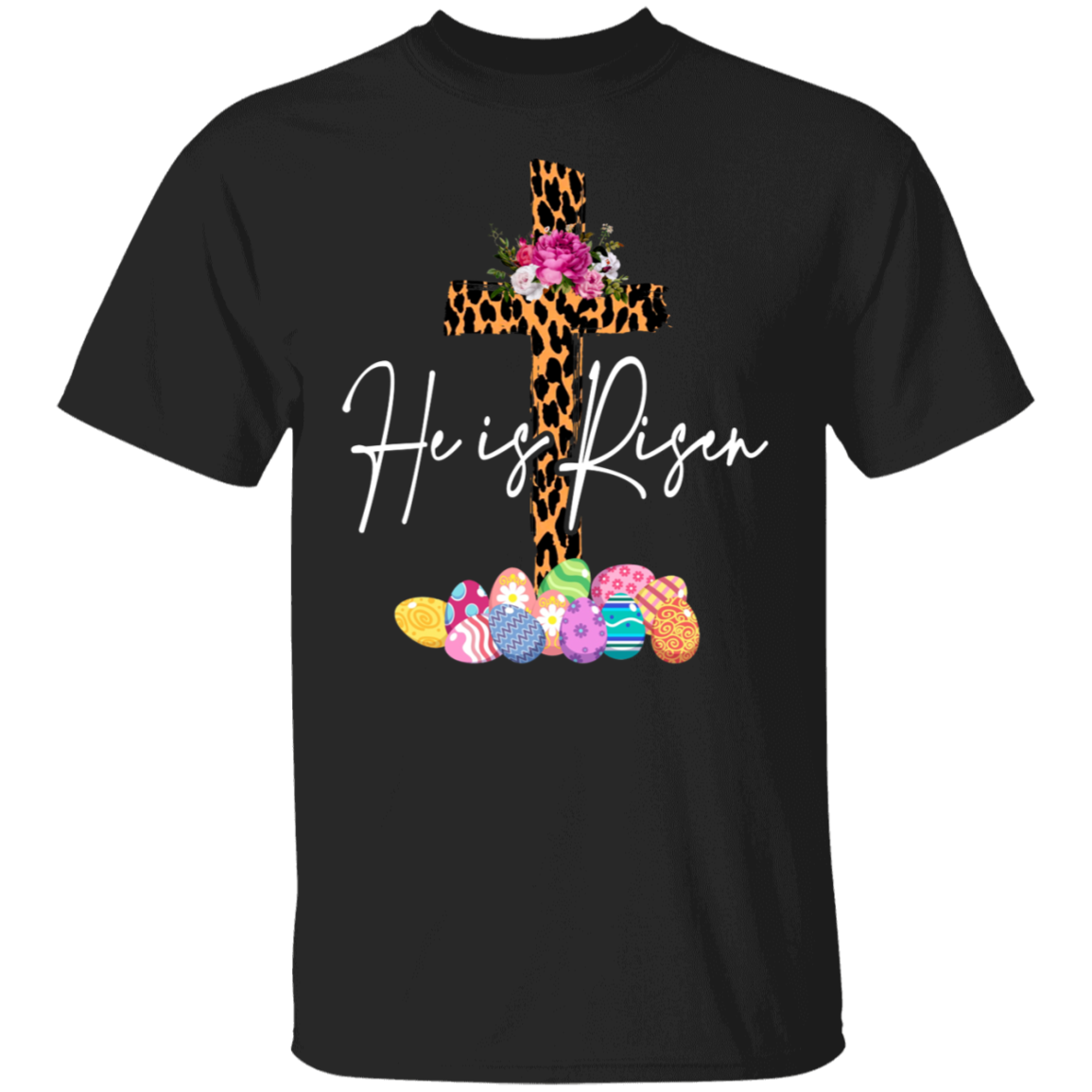 Easter Christian Shirt He Is Risen Cool Easter Day Christian Cross Leopard Egg Hunt Lover Gifts T-Shirt