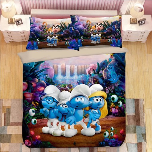 The Smurfs Clumsy Smurf Smurfette 10 Duvet Cover Pillowcase Home Decor 3D Bedding Set