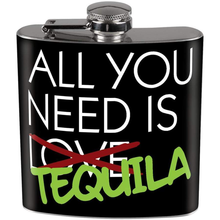 Valentine’s Day – All You Need Is Tequila Full Wrap Steel Flask