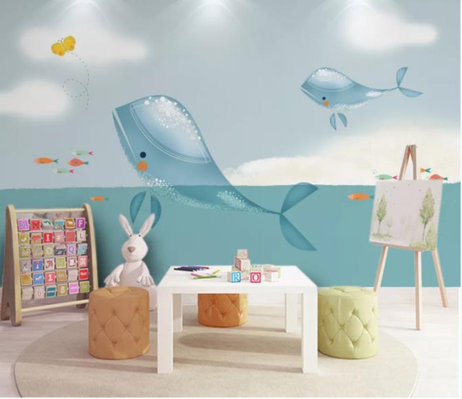 3D Cartoon Ocean Whale Wall Mural Wallpaper 143