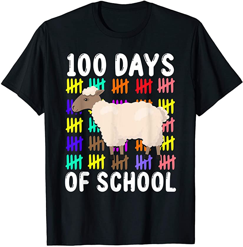 Student Kids Gift Cute Sheep Farm Animal 100 Days Of School T-Shirt