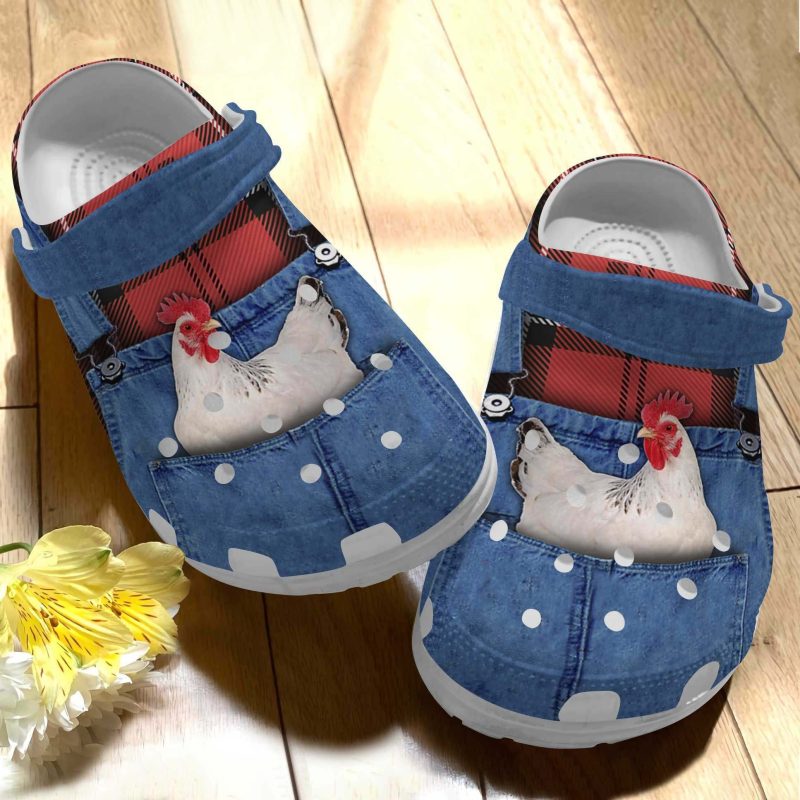 Chicken In Jean Croc Shoes For Girl Birthday – White Chicken Shoes Crocbland Clog Gifts For Mom Daughter Niece