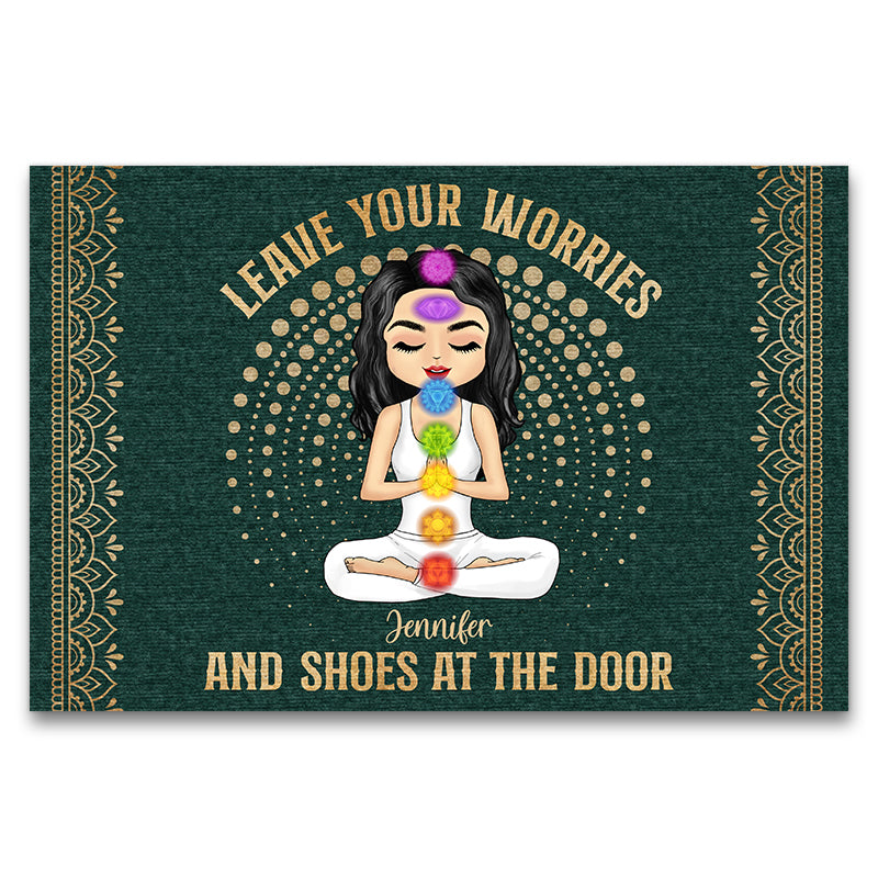 Leave Your Worries & Shoes – Gift For Yoga Lovers – Personalized Custom Doormat