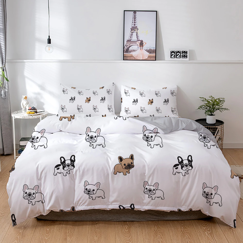 Zeimon French Bulldog Bedding Set Cartoons Puppy Children Bedclothes Cute Duvet/ Cover And Pillowcase Kawaii Boys Girls Duvet Covers