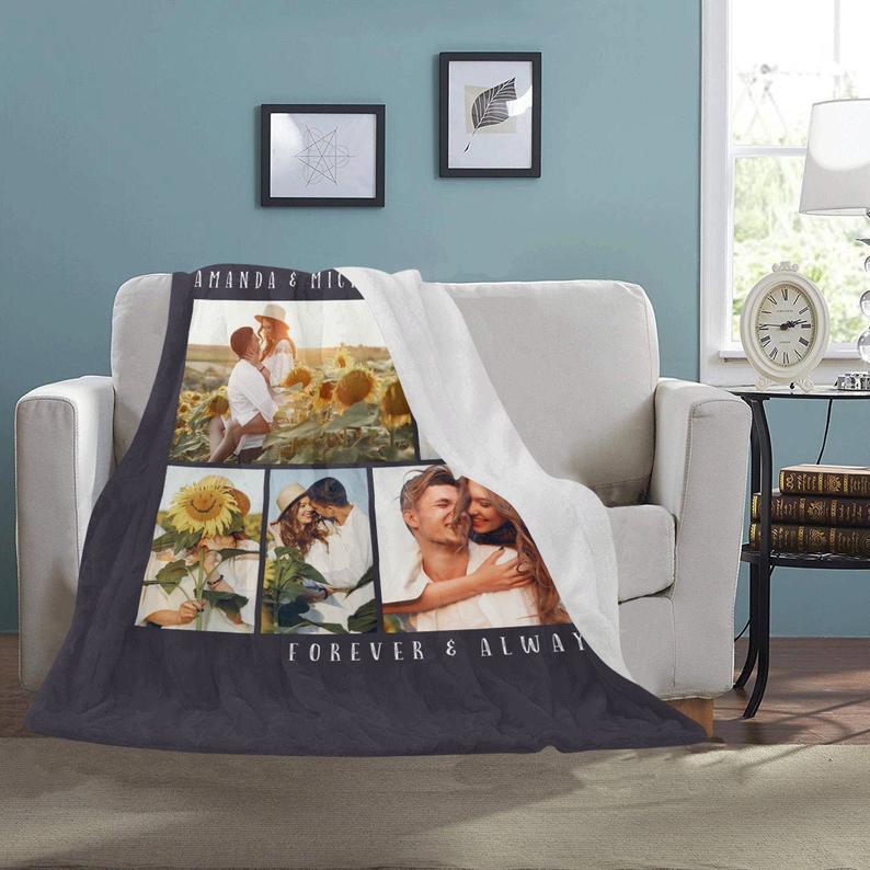 Valentine Gift For Boyfriend Girlfriend, Valentine Gift For Him Her, Personalized Custom Photo Valentine Gift Fleece Blanket