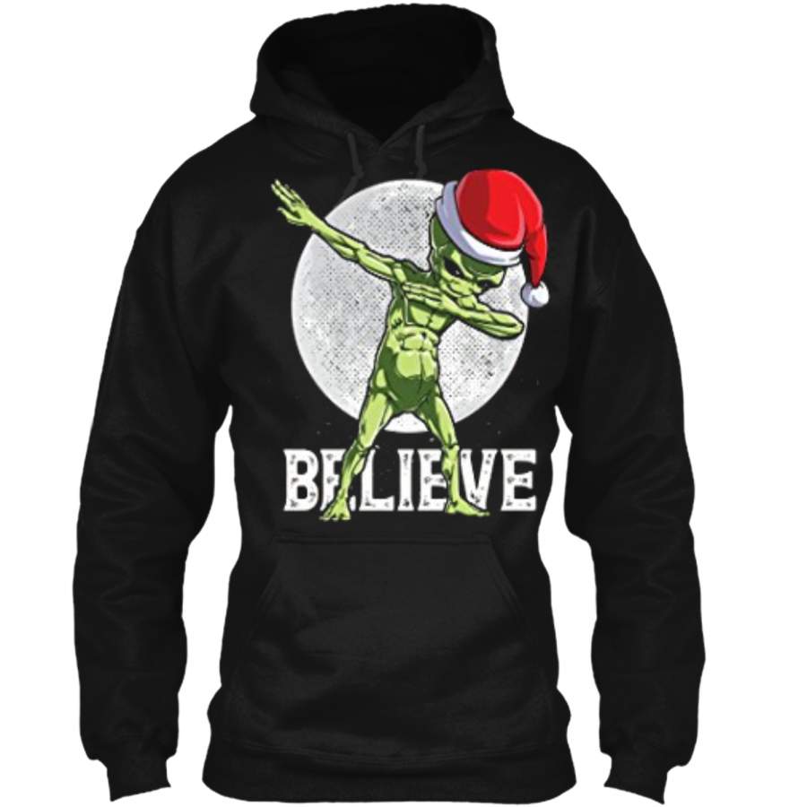 Dabbing Alien Believe Christmas Santa UFO Hat Gifts Pullover Hoodie 8 oz