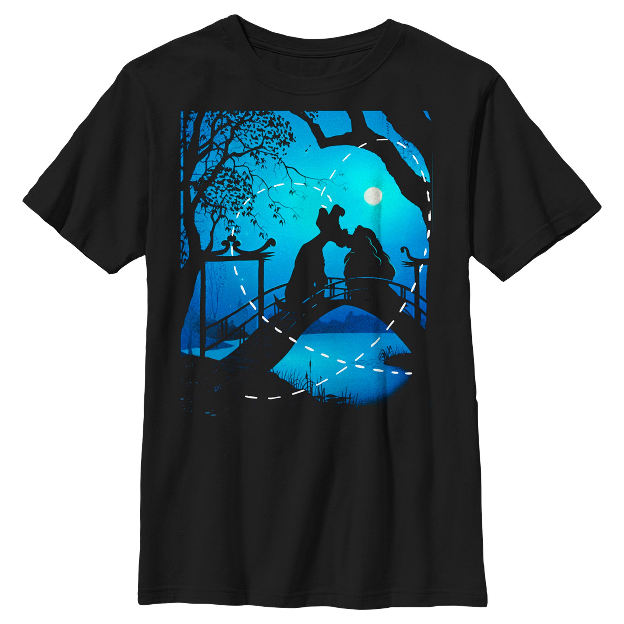 Boy’S Lady And The Tramp Kissing In The Moonlight Silhouette T-Shirt