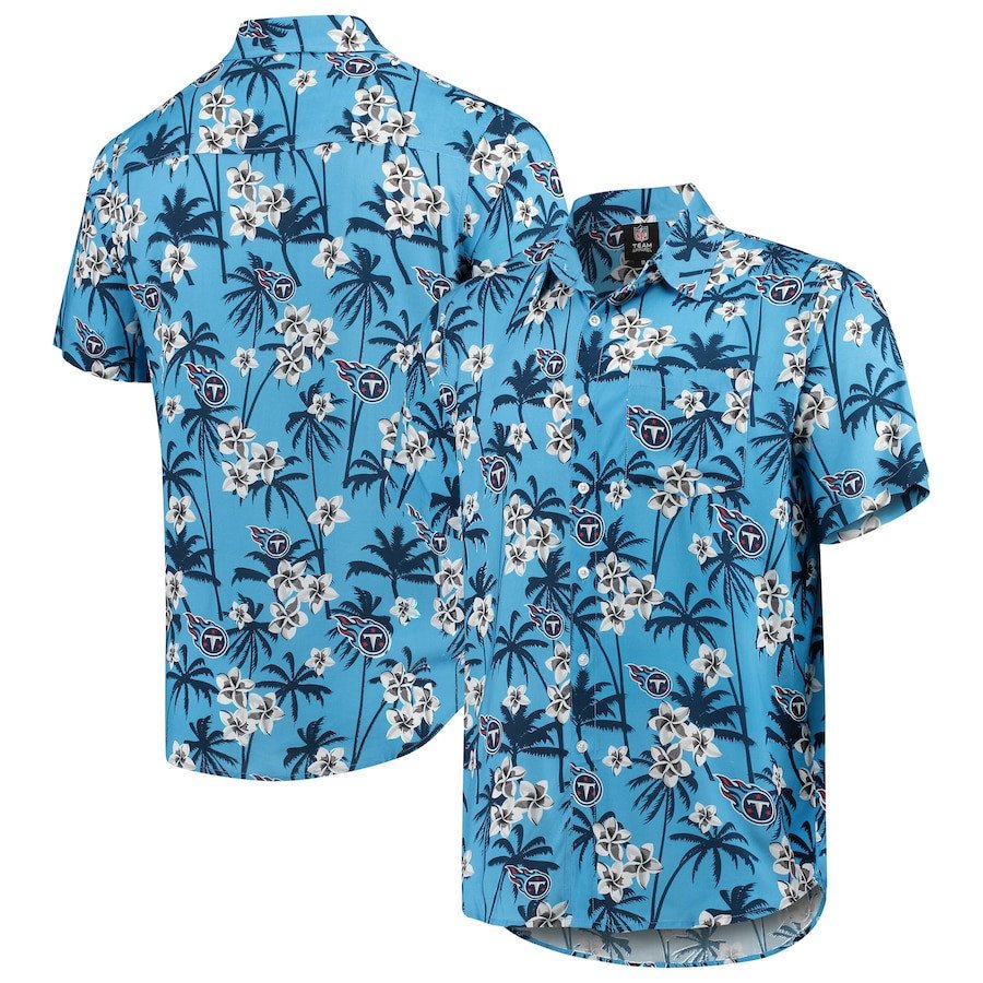 Tennessee Titans Light Blue Floral Woven Button-Up Hawaiian Shirt