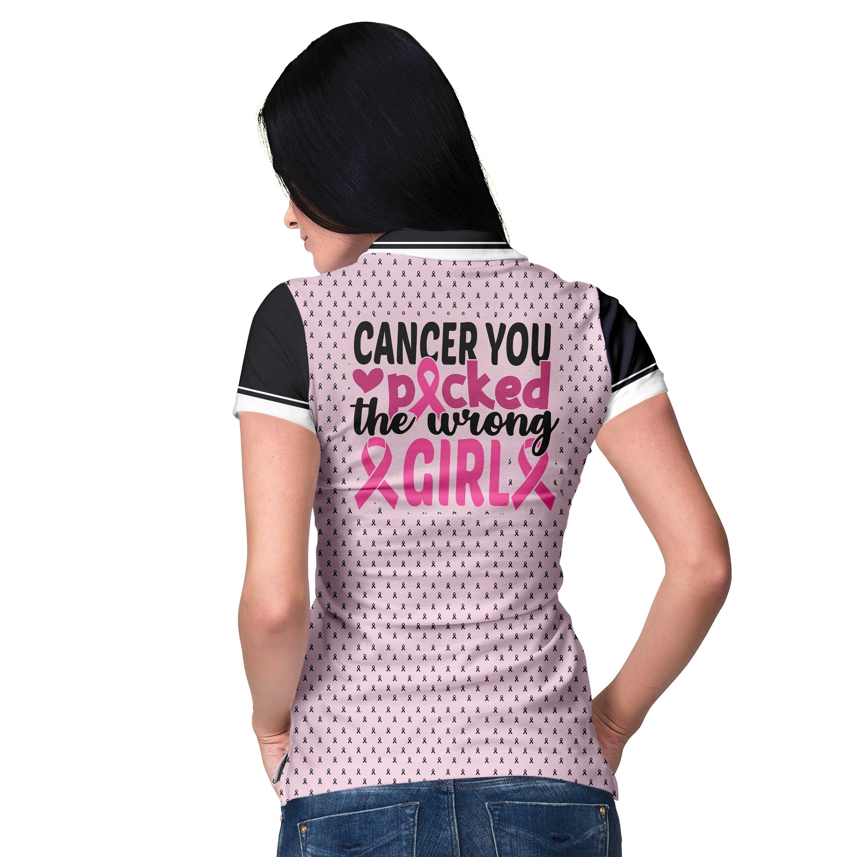 You Picked The Wrong Girl Breast Cancer Awareness Short Sleeve Women Polo Shirt, Breast Cancer Shirt For Women Coolspod