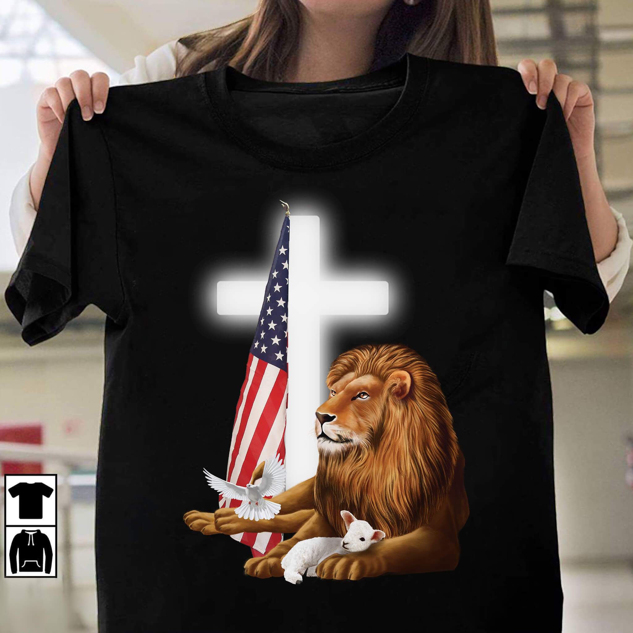 Amazing Lion Christ Goat Us Flag Graphic T-shirt All Size S-5xl