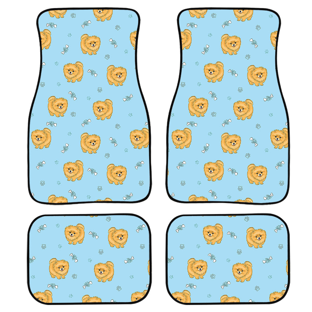 Cartoon Pomeranian Pattern Print Front And Back Car Floor Mats, Front Car Mat