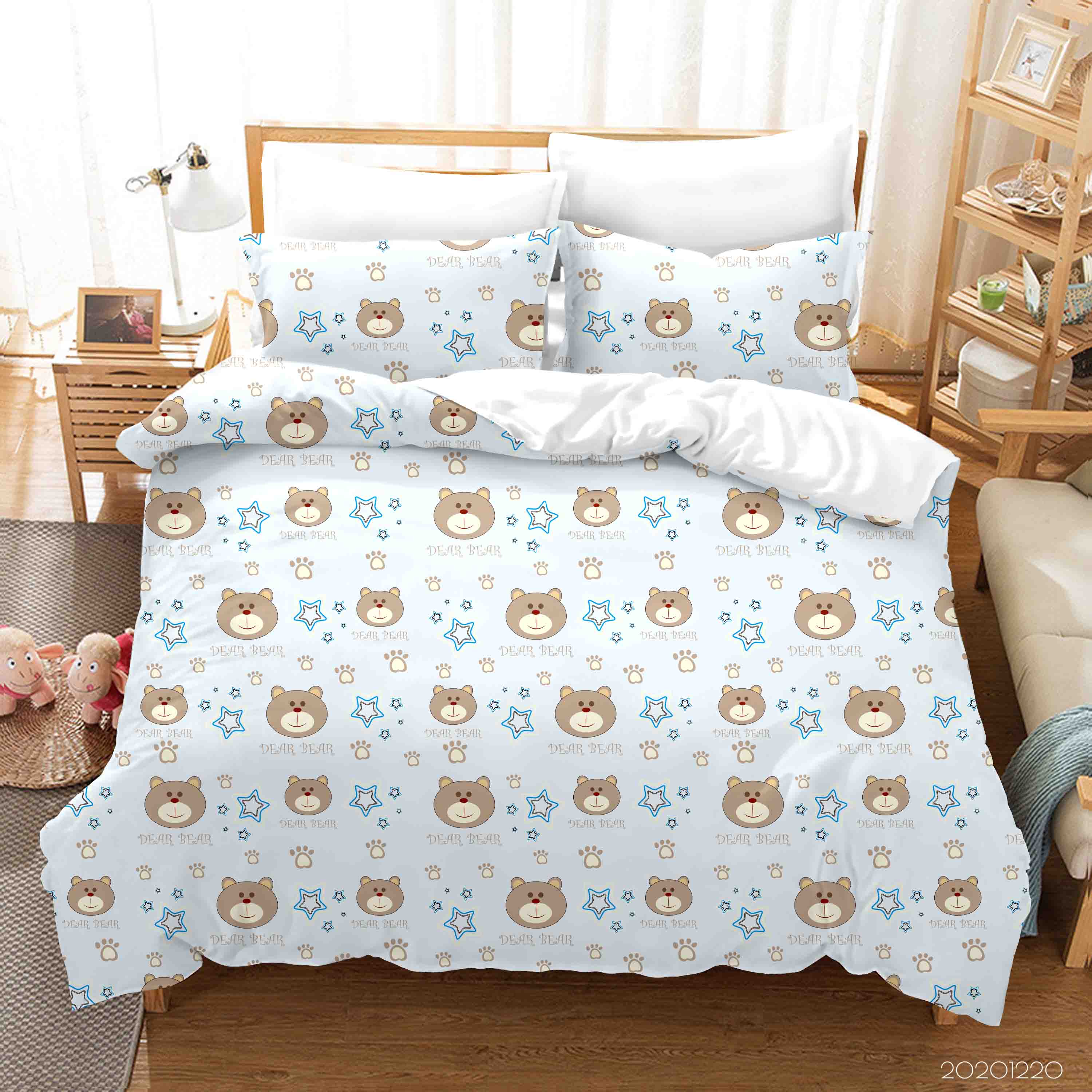 3D Hand Drawn Animal Bear Star Quilt Cover Set Bedding Set Duvet Cover Pillowcases 80