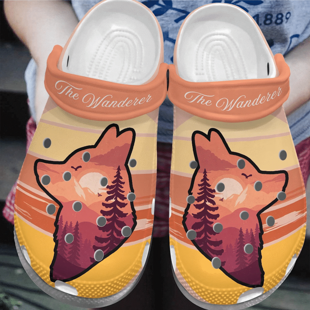 The Wanderer Wolf Lover Gift For Lover Rubber Crocs Crocband Clogs