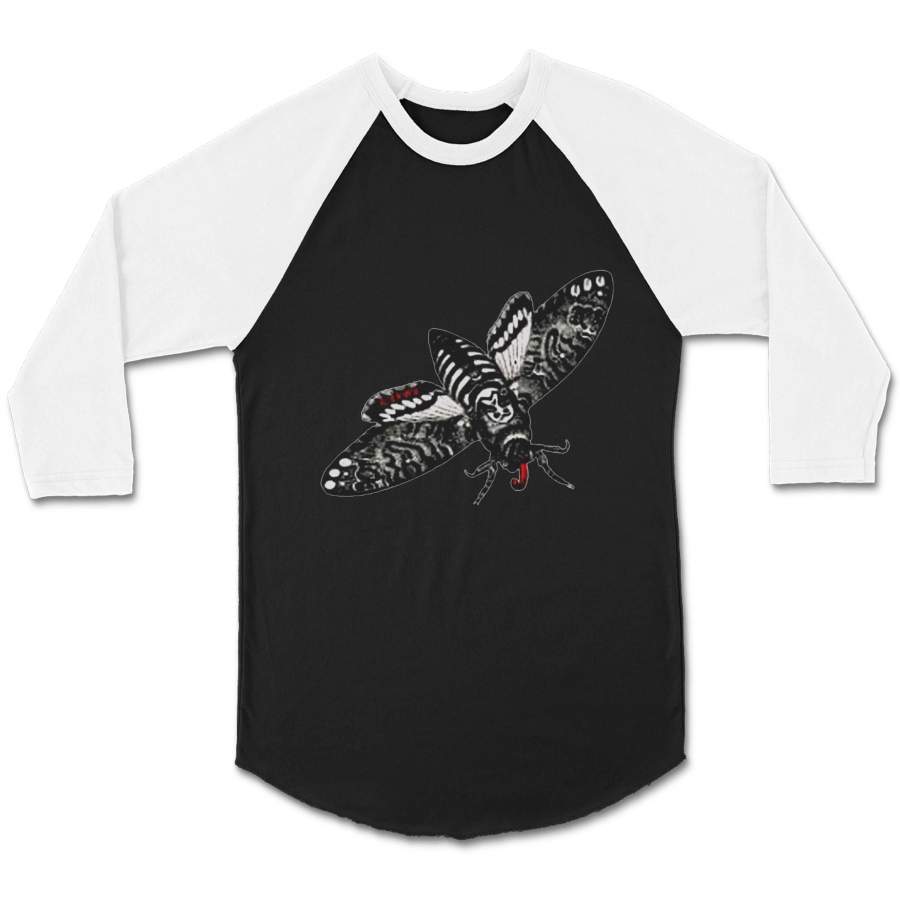 Deaths Head Moth Altered Vintage Art Illustrated Goth Insect CPY Unisex 3/4 Sleeve Baseball Tee T-Shirt