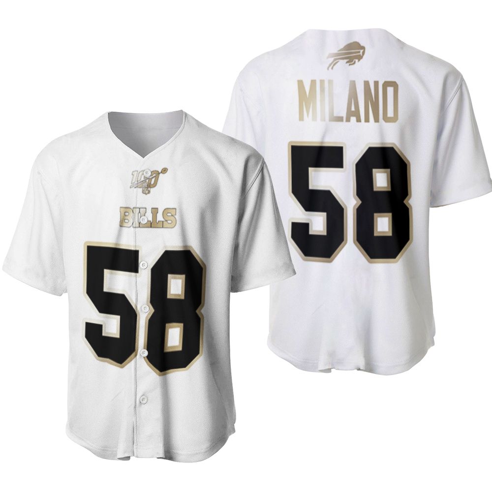 Buffalo Bills Matt Milano #58 NFL White 100th Season Golden Brandedition Jersey Style Gift For Bills Fans Baseball Jersey