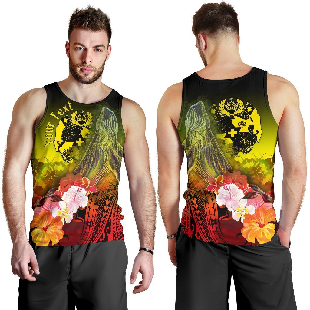 Tonga Custom Personalised Men’S Tank Top – Humpback Whale With Tropical Flowers (Yellow)