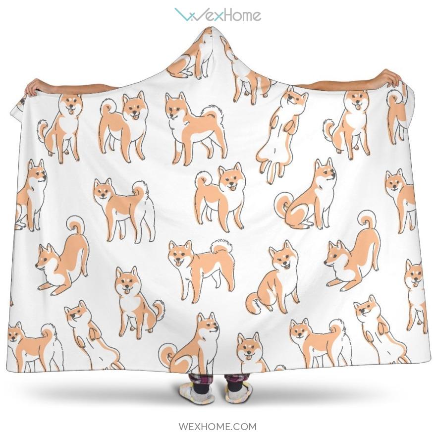 Shiba Inu Dog Pattern Hooded Blanket