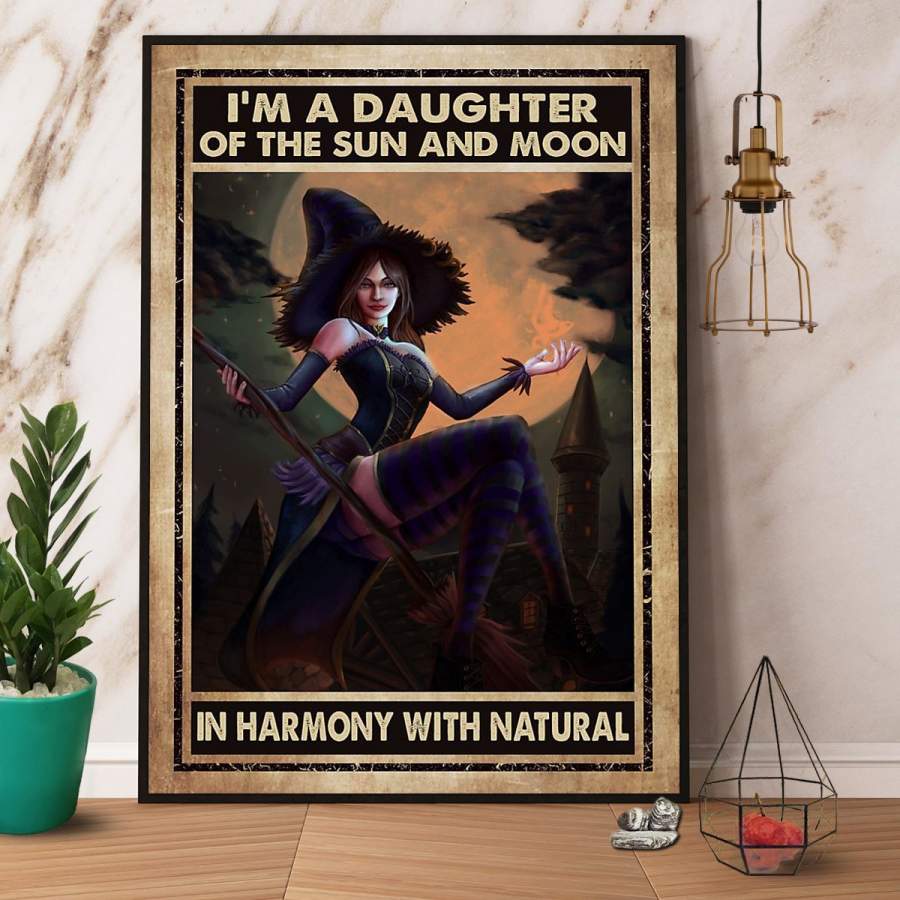 Witch I’m a daughter of the sun and moon Halloween paper poster no frame/ wrapped canvas wall decor full size