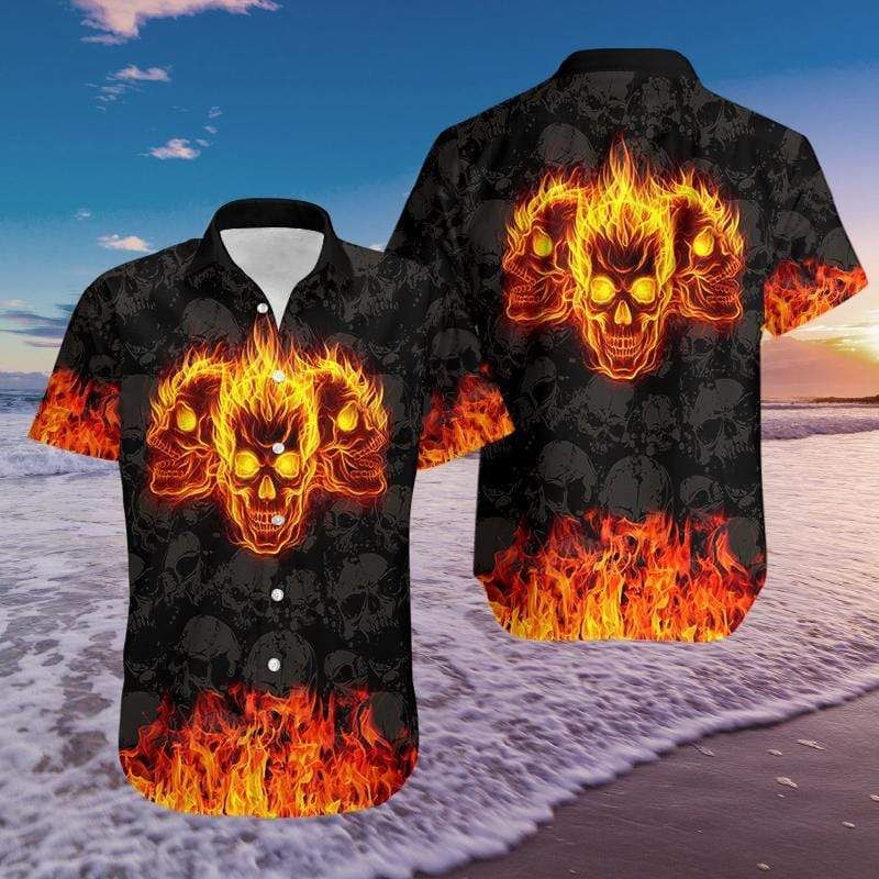 High Quality Burning Skulls Hawaii Shirts Ha26684