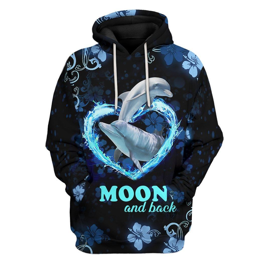 Gearhumans 3D Moon And Back Couple Dolphin Tshirt Hoodie Apparel