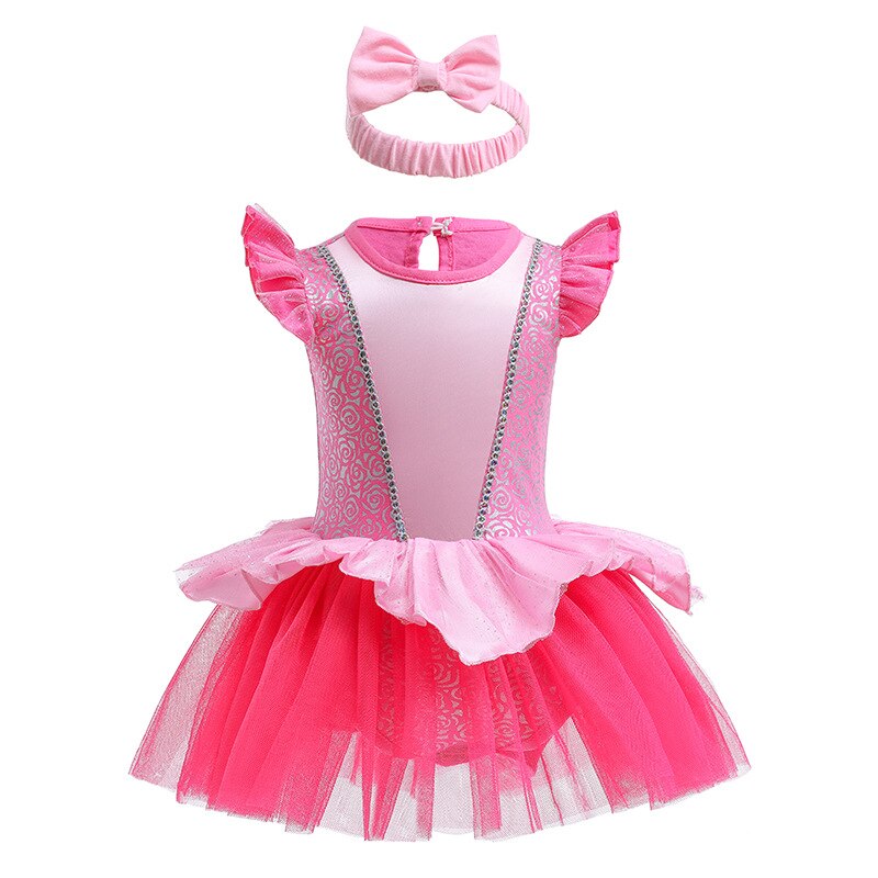 Baby Girl Romper Dress With Headband Elsa Tris Fairy Belle Mermaid Snowwhite Girl Clothes Size 3-18M Cute Design Infant Dress alx