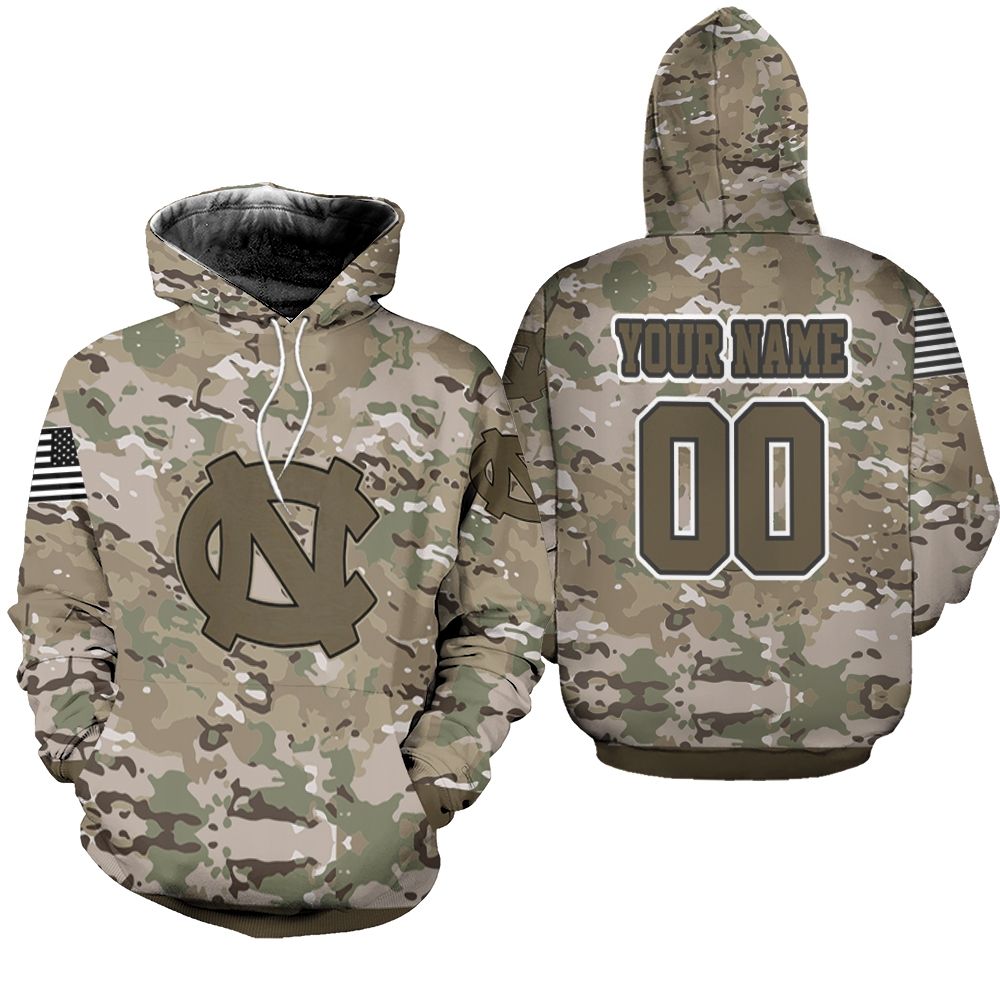 North Carolina Tar Heels Camouflage Veteran 3D Personalized Hoodie