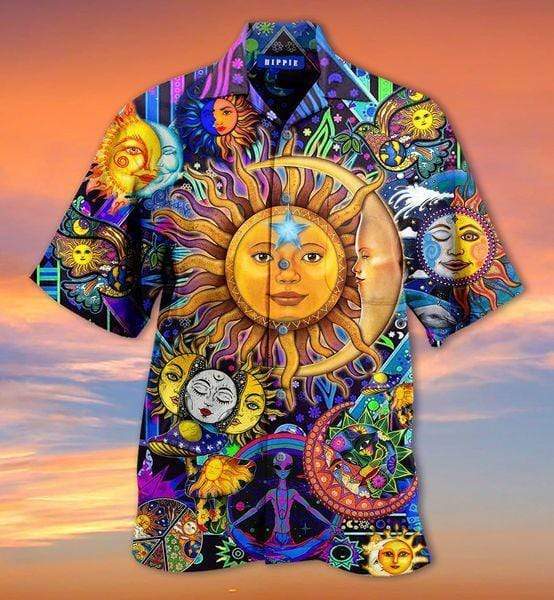 Hippie Shirt The Sun Moon Alien Blue Hawaii Aloha Ha80630