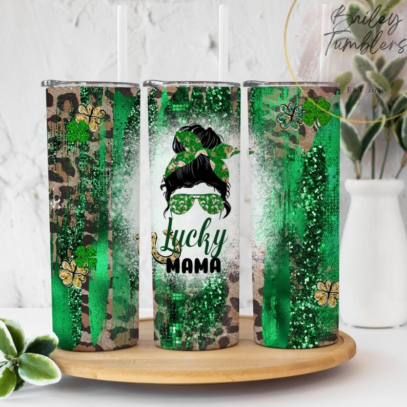 St.Patrick’S Day Tumbler, Lucky Mama Shamrock Leopard Stainless Steel Tumbler