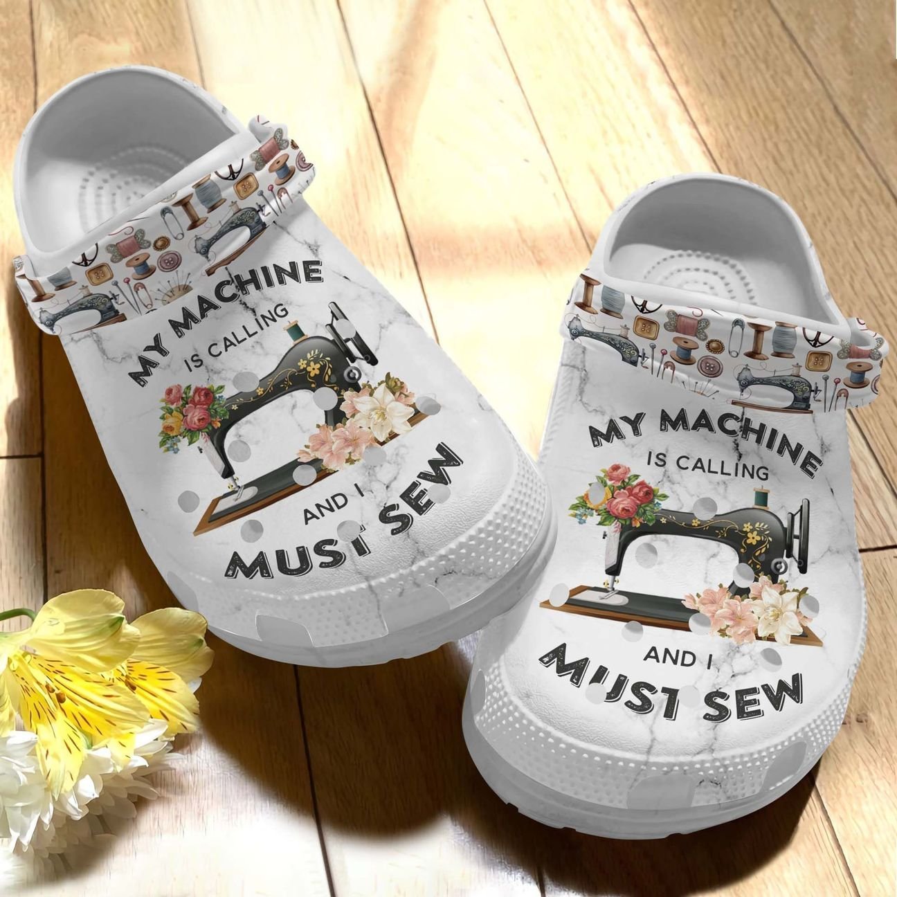 Sewing Personalize Clog, Custom Name, Text, Fashion Style For Women, Men, Kid, Print 3D Whitesole My Sewing Is Calling