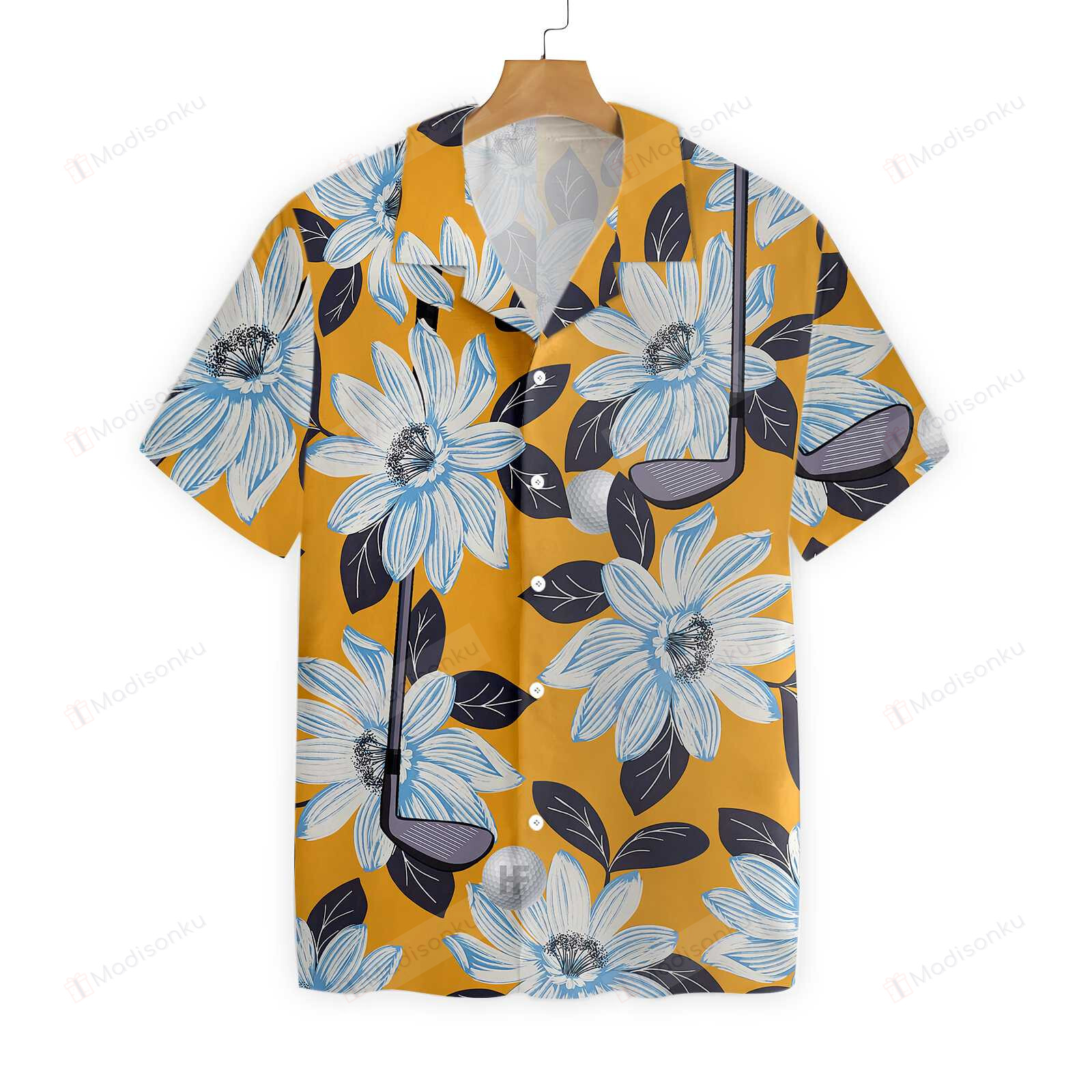 Yellow Floral Golf Club And Ball Hawaiian Shirt