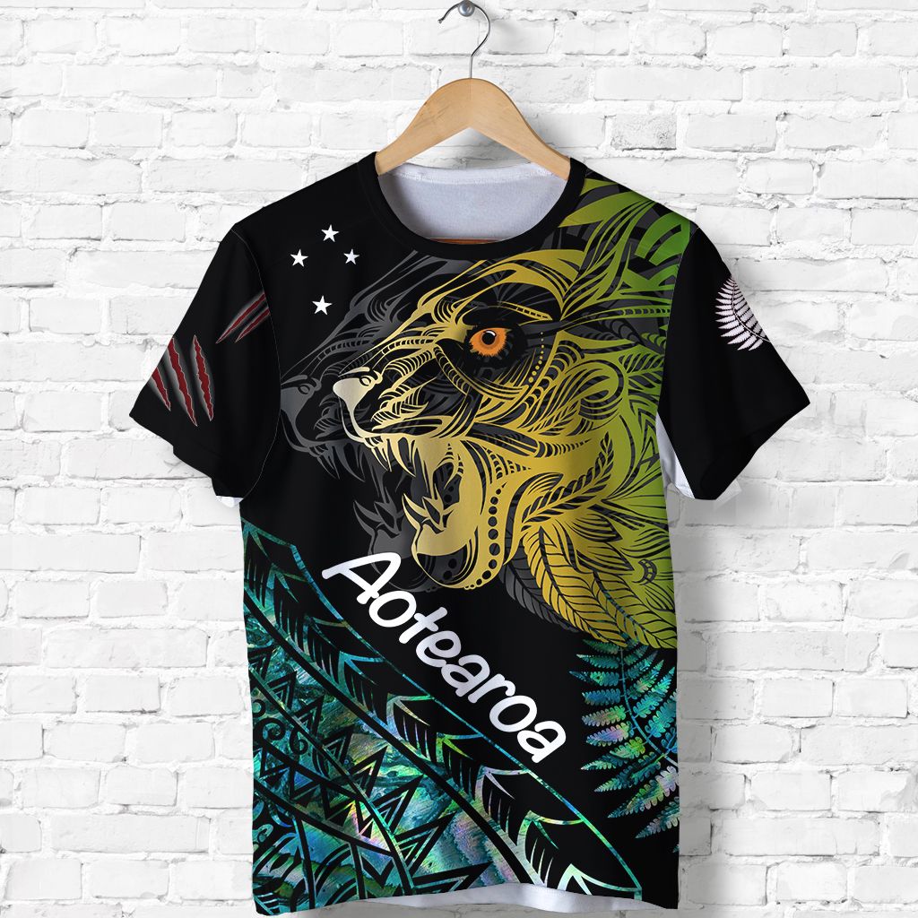 Aotearoa Tiger T Shirt Maori Paua Shell Version K13