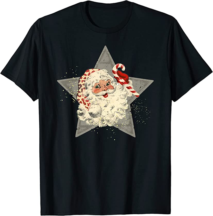 Christmas Star Santa Claus With Candy Cane Merry Christmas T-Shirt