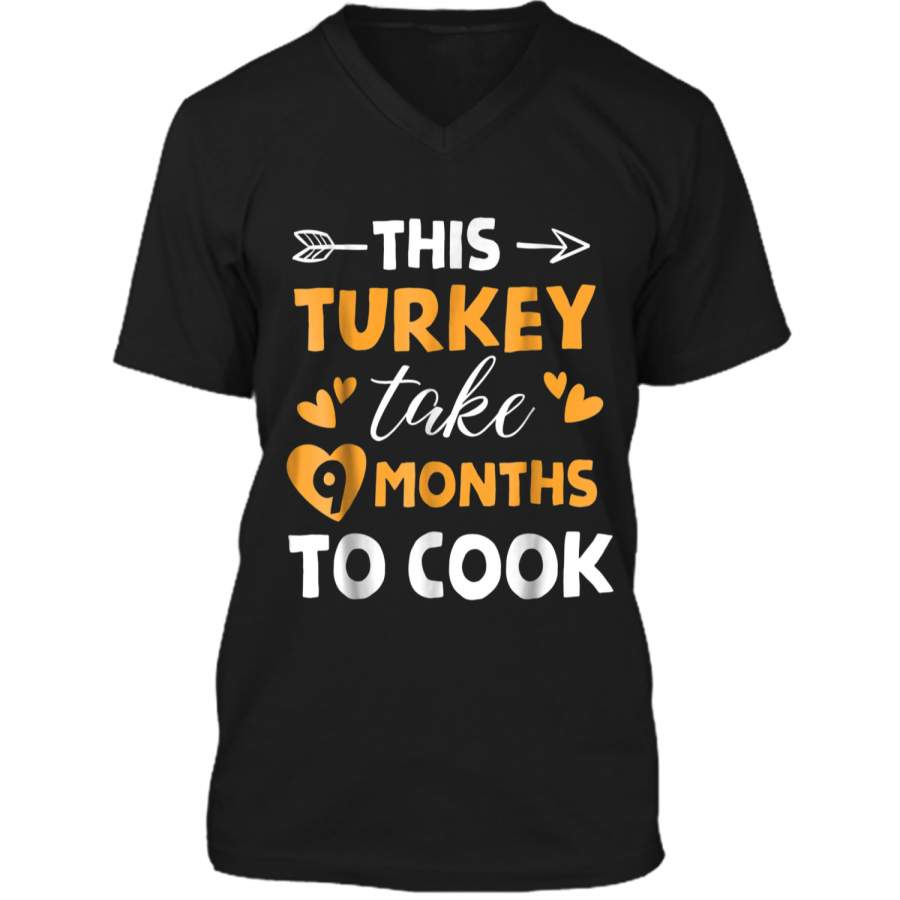 This Turkey Take 9 Months to Cook Thanksful Pregnant Mens Printed V-Neck T