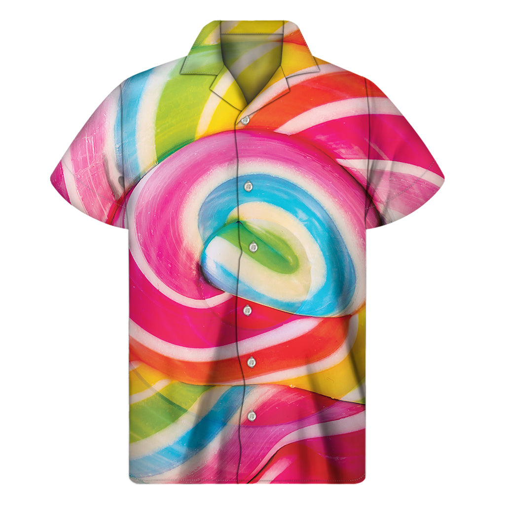 Rainbow Swirl Candy Print Men’S Short Sleeve Shirt