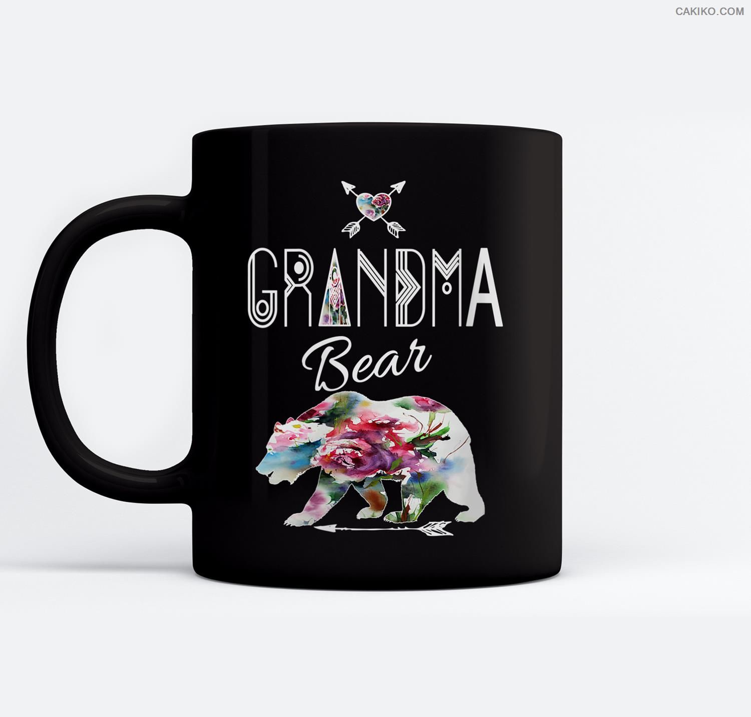 Womens Grandma Bear Bojo Floral Family Adventure &Amp; Camping Gift Ceramic Coffee Black Mugs