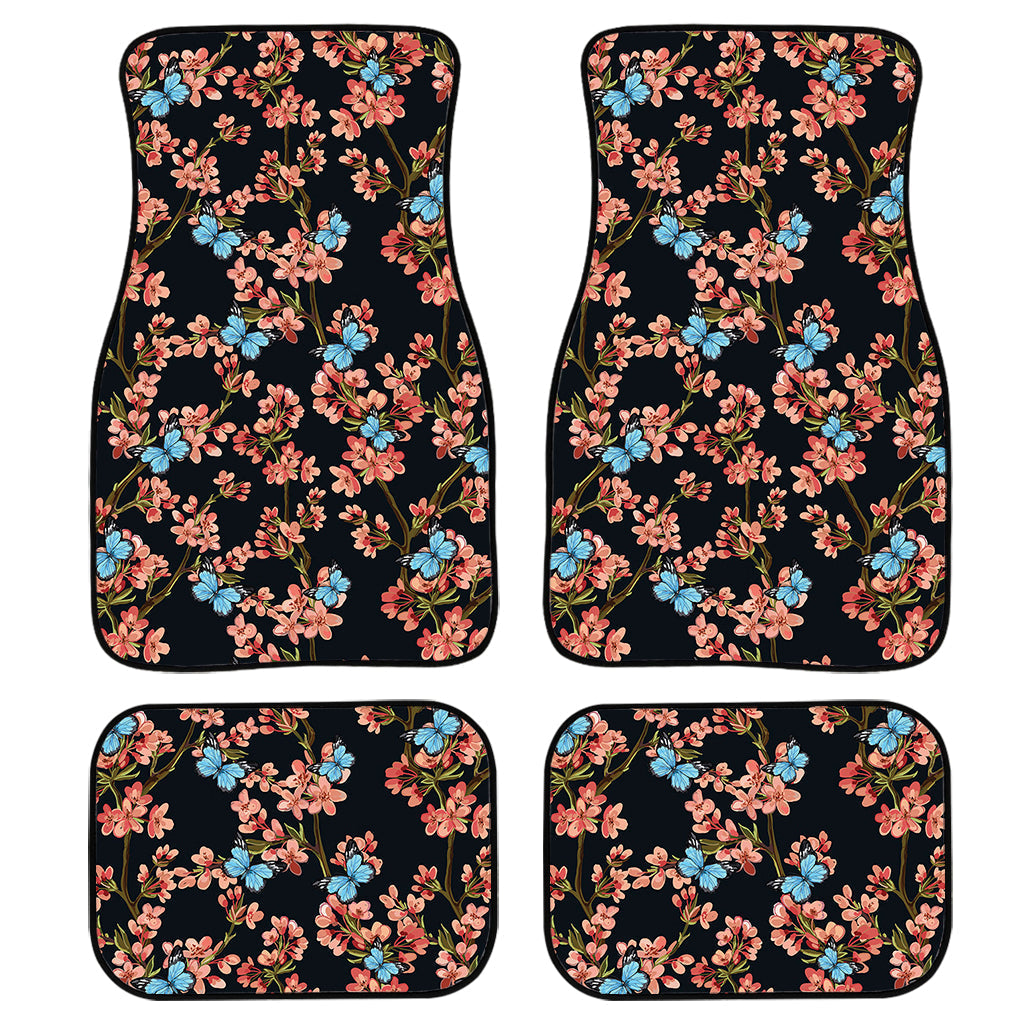 Blossom Flower Butterfly Print Front And Back Car Floor Mats, Front Car Mat