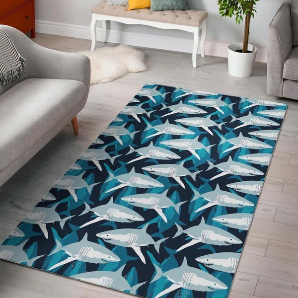 Circling Shark Pattern Print Area Rug Living Room Rug Home Decor Floor Decor VH3