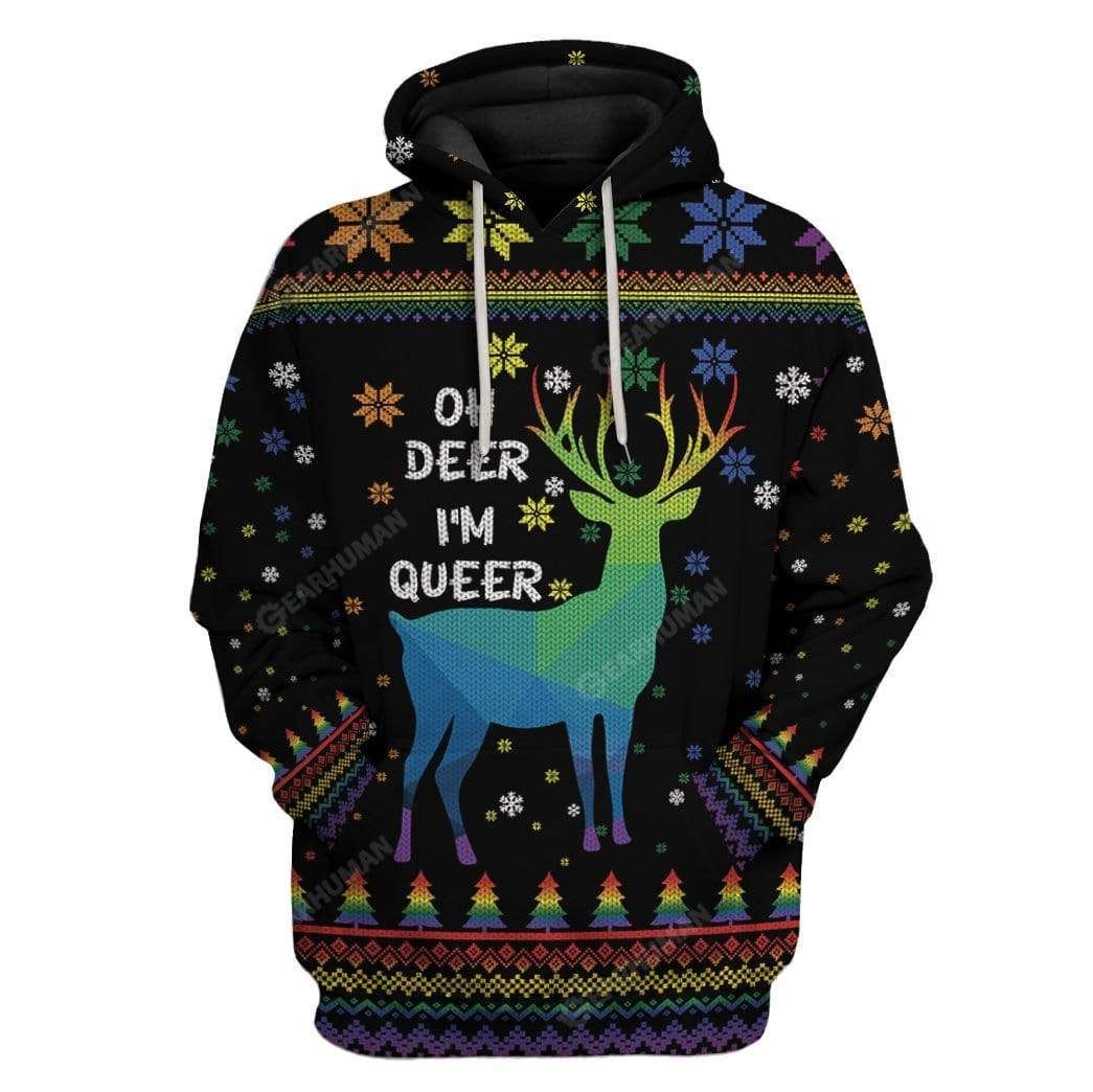 Ugly Christmas Oh Deer I’M Queer Custom T-Shirt – Hoodies Apparel