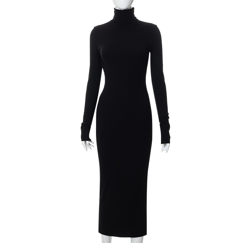 Turtleneck Knitted Maxi Dress for Women Elegant Long Sleeve Slim Dresses 2022 Autumn Winter Solid Warm Long Evening Party Dress alx