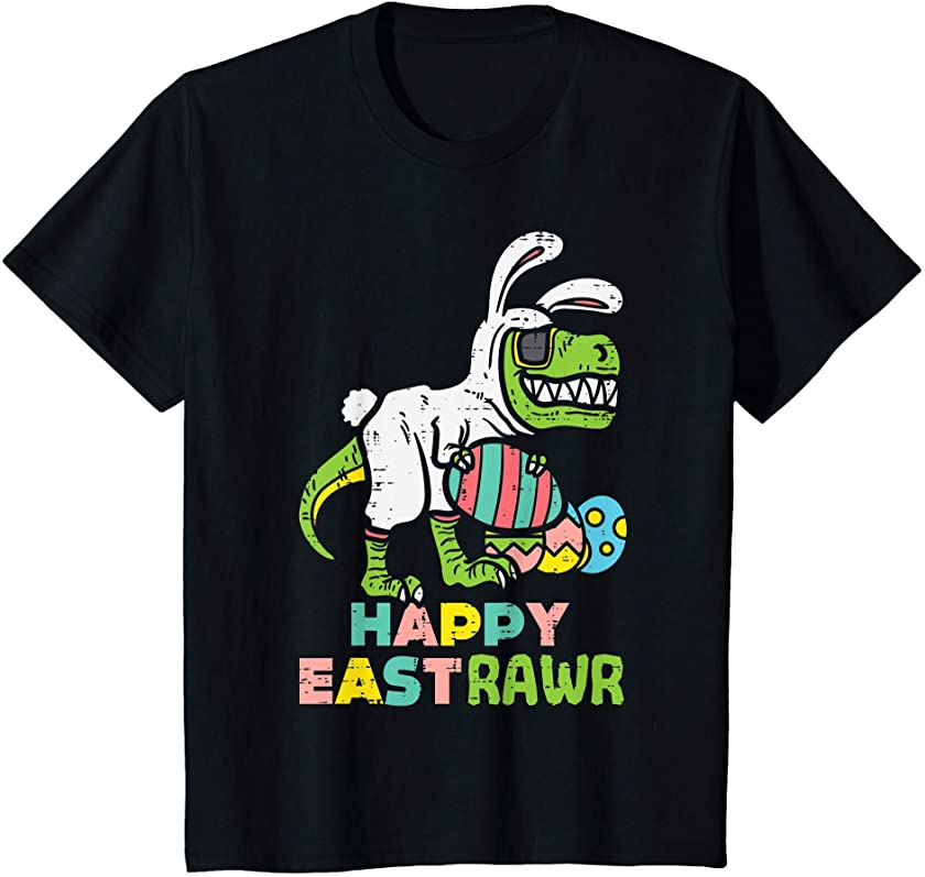 Kids Happy Eastrawr Trex Easter Bunny Egg Funny Dinosaur Kids T-Shirt