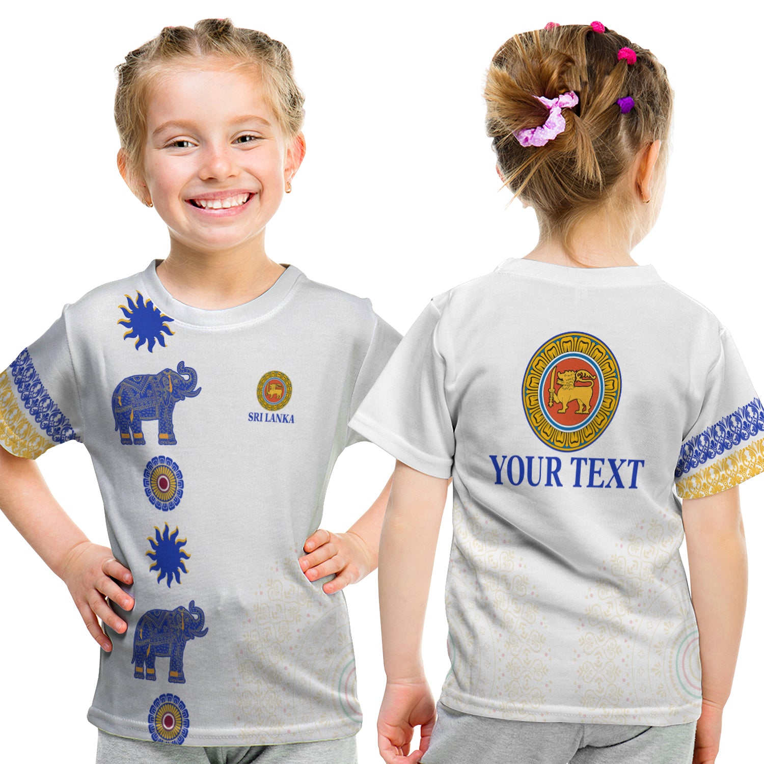 (Custom Personalised) Sri Lanka T Shirt Kid Traditional Pattern And Elephants Lt13