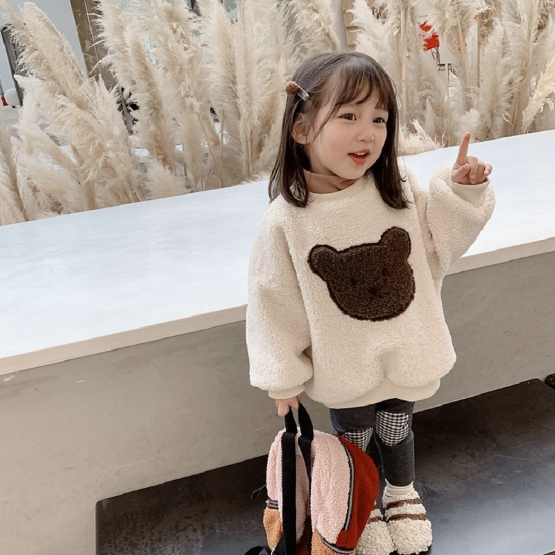 2021 BABY Girls Winter Coats Cute Bear Cashmere Warm Sweaters Fashion Girl Kids OverCoats Children Outfit Clothes alx